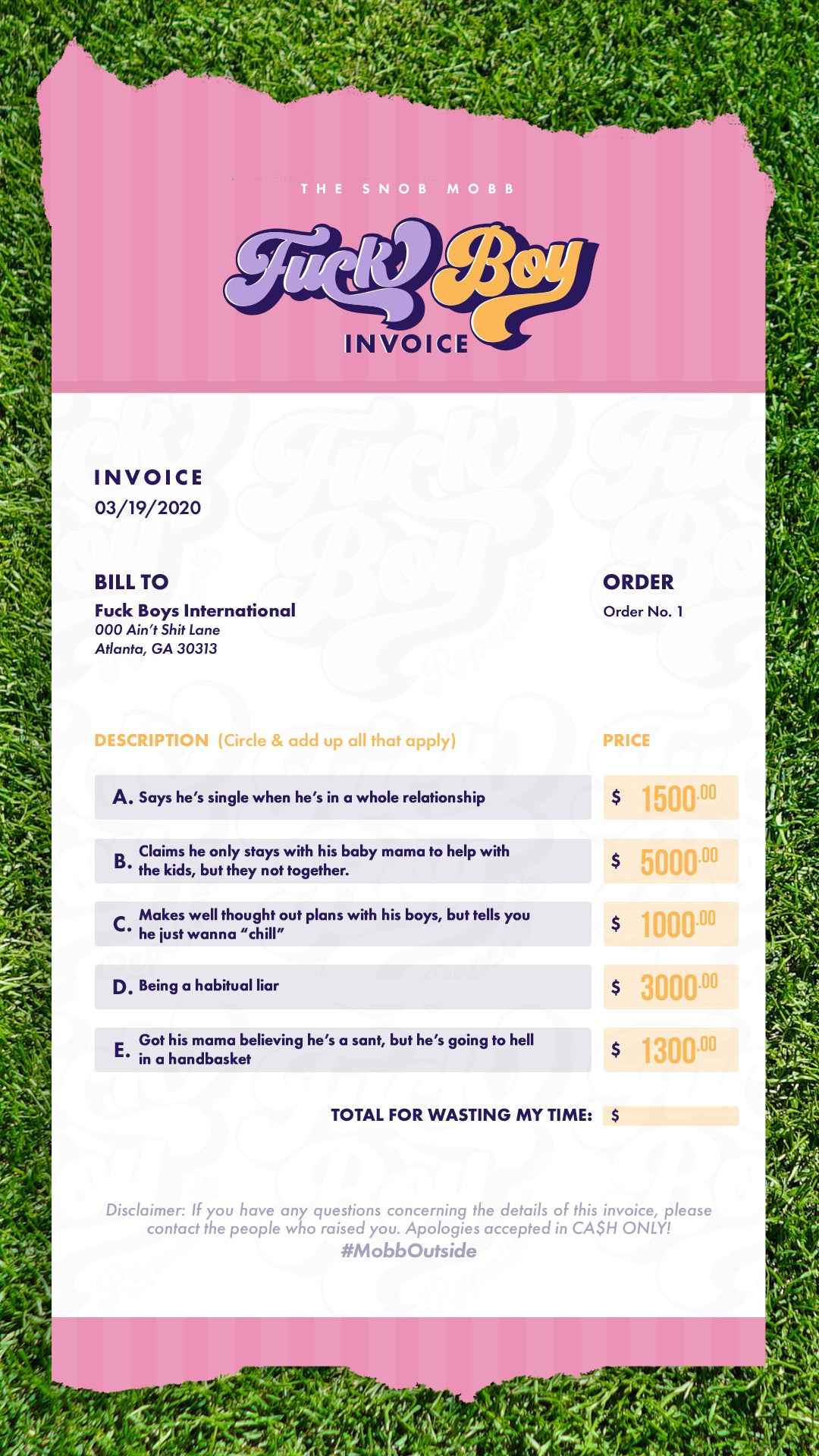 For Time Wasted Printable Invoice – Snob Life