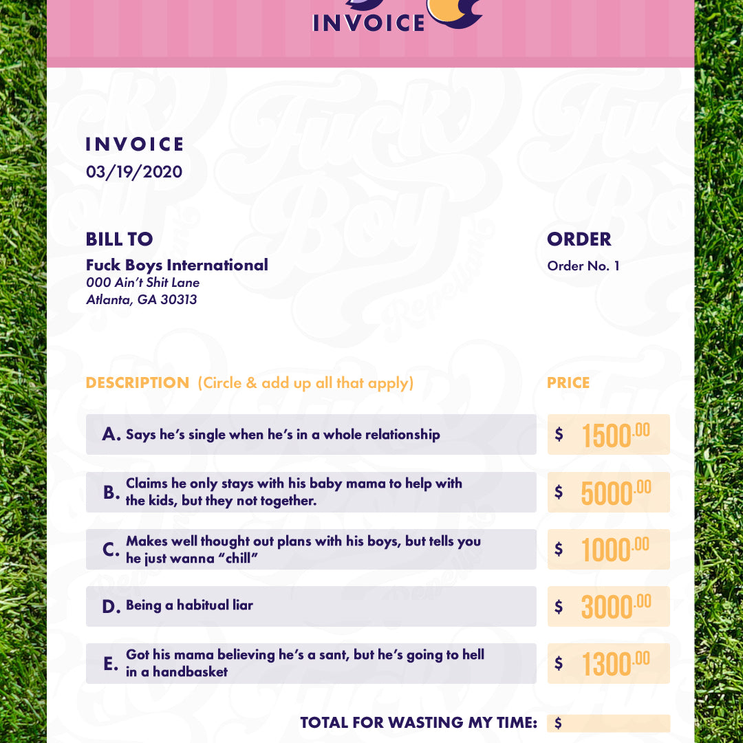 Snob Life For Time Wasted Printable Invoice